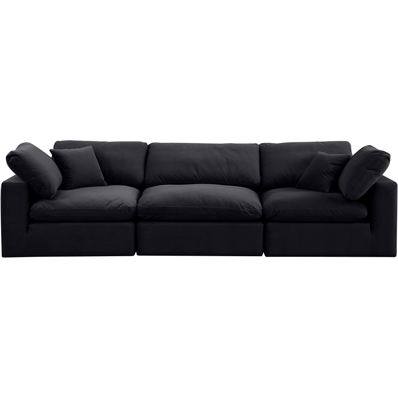 Bowery Hill Contemporary Soft Black Velvet 3-Piece Modular Sofa
