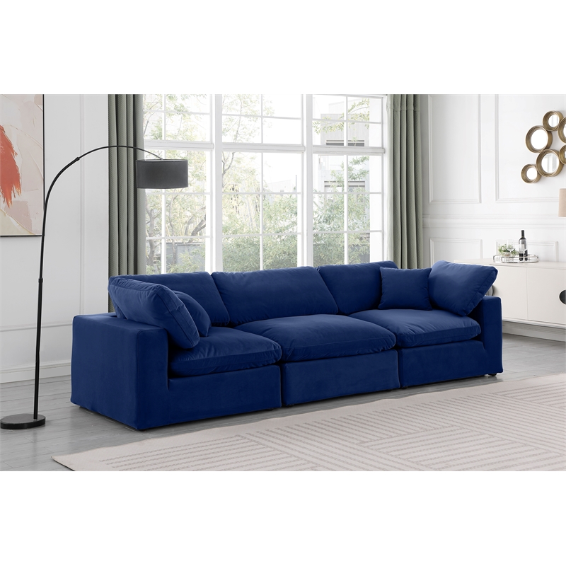 Bowery Hill Contemporary Soft Navy Velvet 3-Piece Modular Sofa