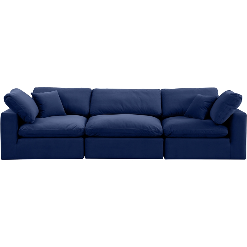 Bowery Hill Contemporary Soft Navy Velvet 3-Piece Modular Sofa