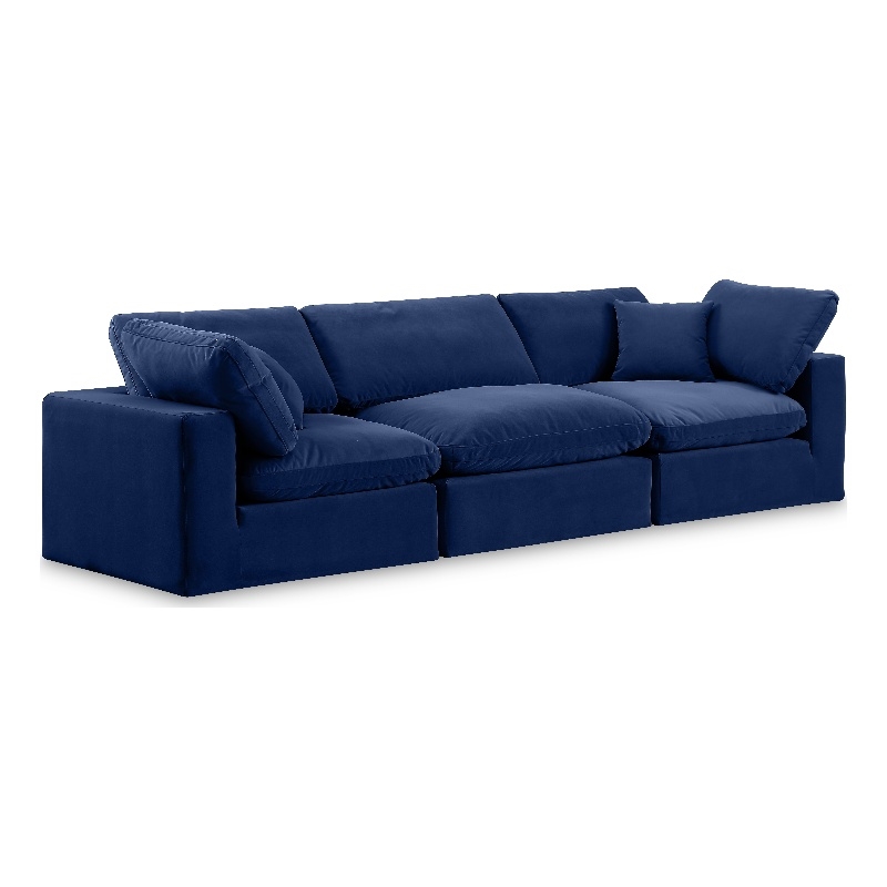 Bowery Hill Contemporary Soft Navy Velvet 3-Piece Modular Sofa