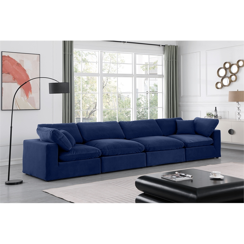 Bowery Hill Contemporary Soft Navy Velvet 4-Piece Modular Sofa