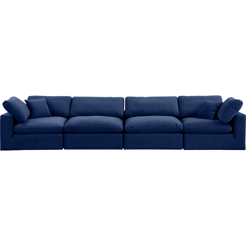 Bowery Hill Contemporary Soft Navy Velvet 4-Piece Modular Sofa