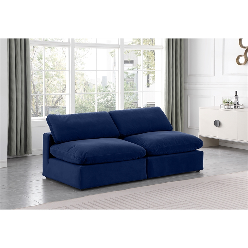 Bowery Hill Contemporary Soft Navy Velvet 2-Piece Modular Sofa