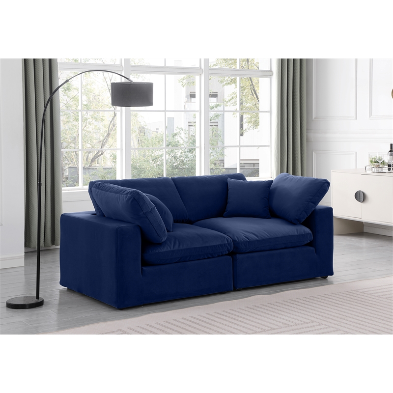 Bowery Hill Contemporary Soft Navy Velvet 2-Piece Modular Sofa