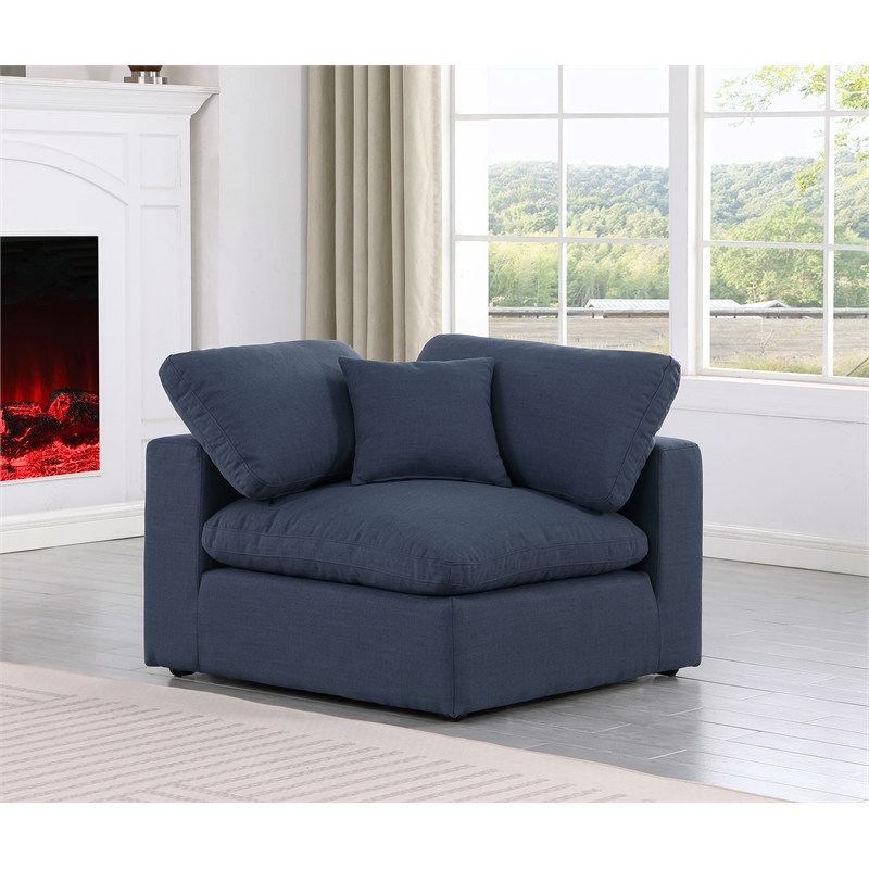 Bowery Hill Contemporary Upholstered Navy Linen Textured Fabric Corner Chair