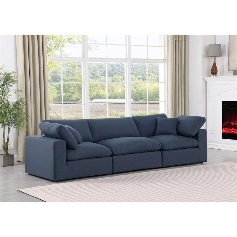 Bowery Hill Upholstered Navy Linen Textured Fabric 3-Piece Modular Sofa