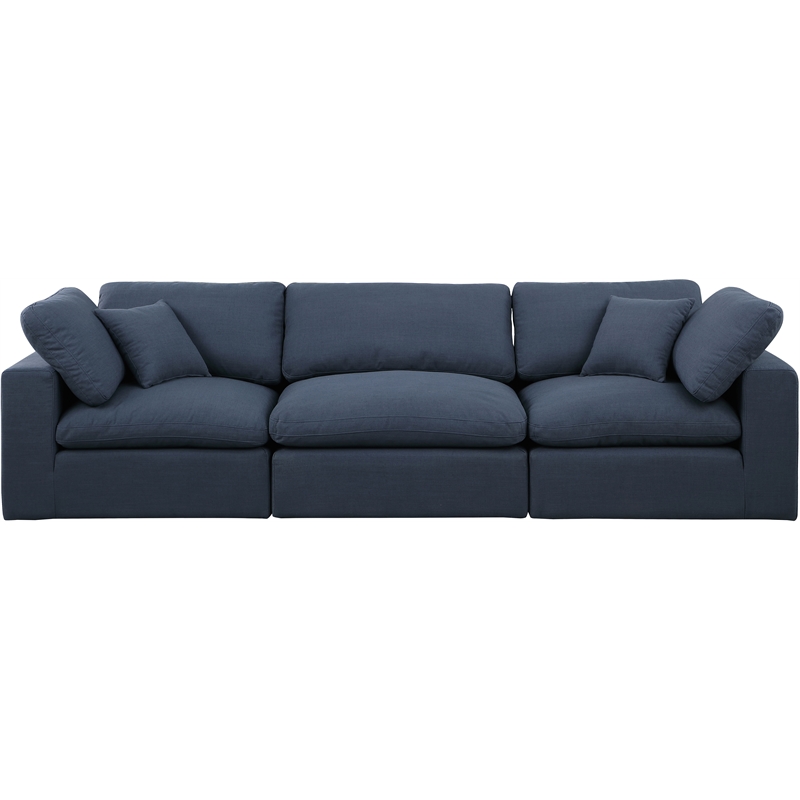 Bowery Hill Upholstered Navy Linen Textured Fabric 3-Piece Modular Sofa