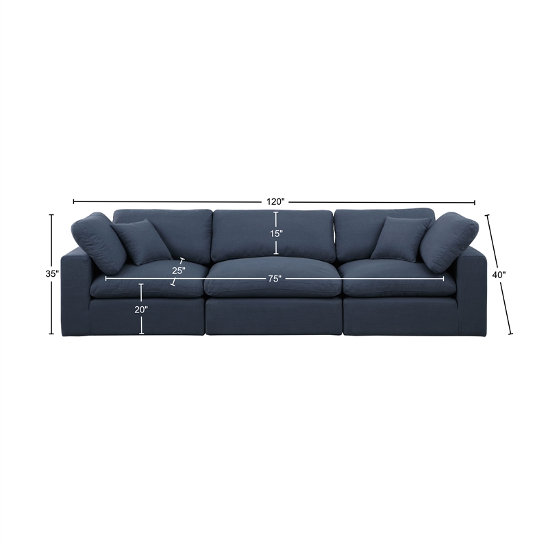 Bowery Hill Upholstered Navy Linen Textured Fabric 3-Piece Modular Sofa