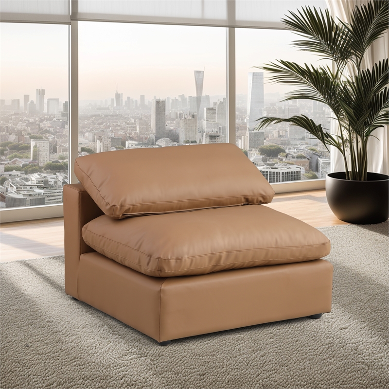 Bowery Hill Contemporary Soft Cognac Vegan Leather Armless Chair