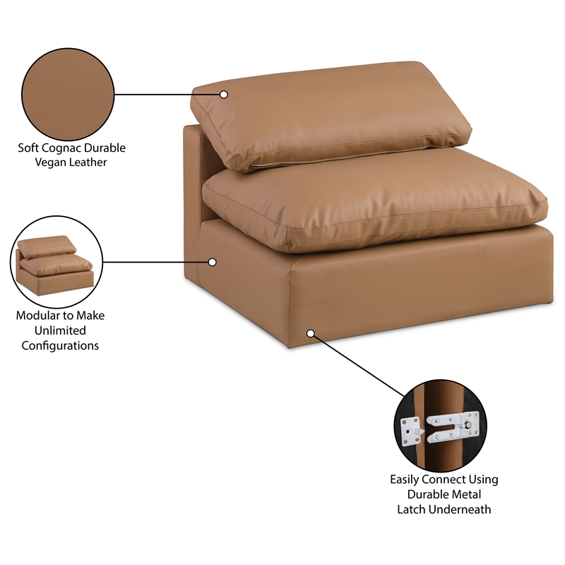 Bowery Hill Contemporary Soft Cognac Vegan Leather Armless Chair