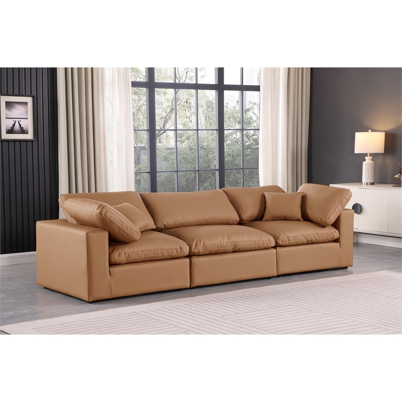 Bowery Hill Contemporary Cognac Vegan Leather 3-Piece Modular Sofa