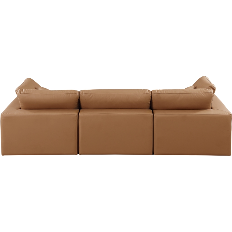 Bowery Hill Contemporary Cognac Vegan Leather 3-Piece Modular Sofa