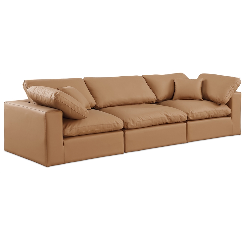 Bowery Hill Contemporary Cognac Vegan Leather 3-Piece Modular Sofa