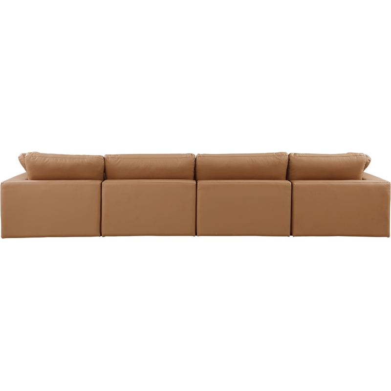 Bowery Hill Contemporary Cognac Vegan Leather 4-Piece Modular Sofa