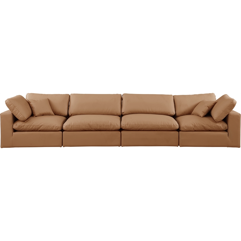 Bowery Hill Contemporary Cognac Vegan Leather 4-Piece Modular Sofa
