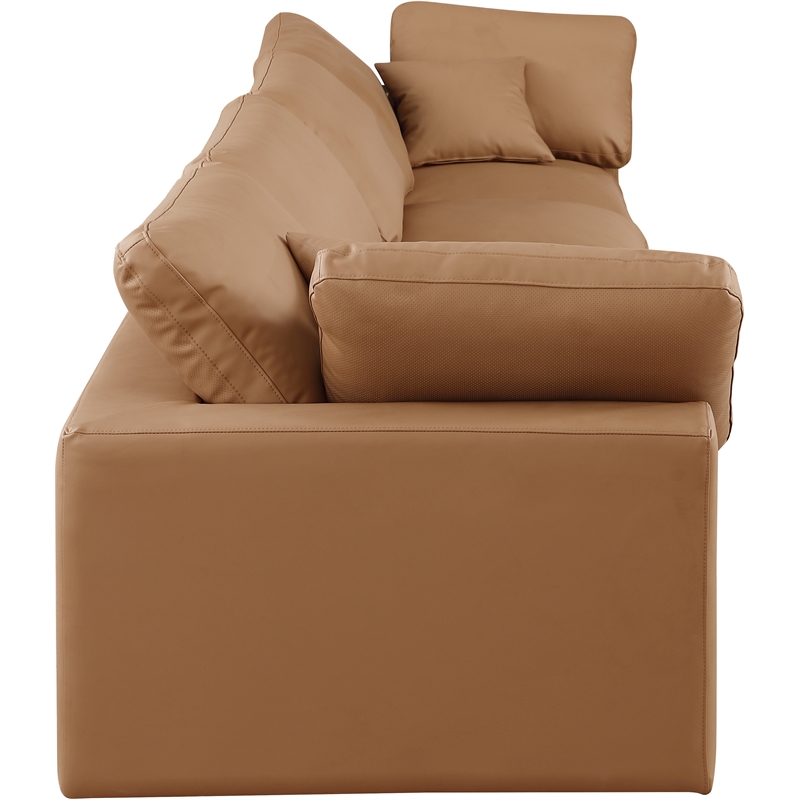Bowery Hill Contemporary Cognac Vegan Leather 4-Piece Modular Sofa