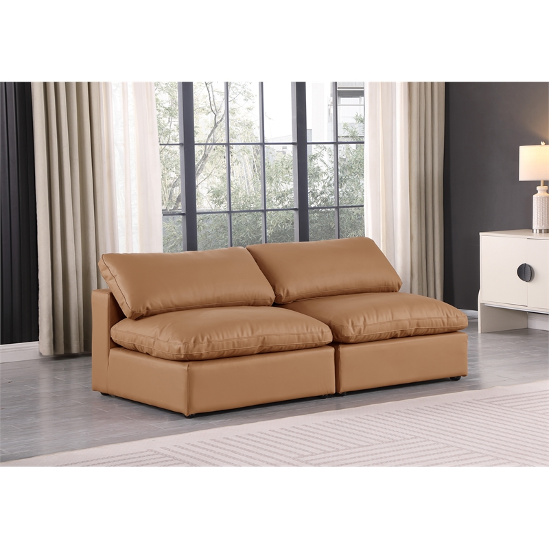 Bowery Hill Contemporary Cognac Vegan Leather 2-Piece Modular Sofa