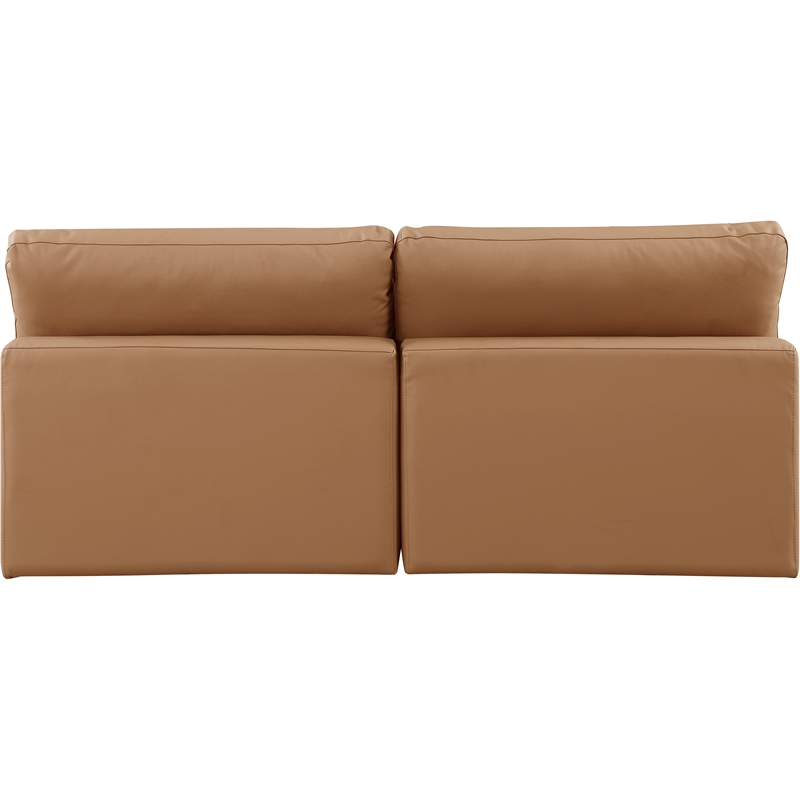 Bowery Hill Contemporary Cognac Vegan Leather 2-Piece Modular Sofa