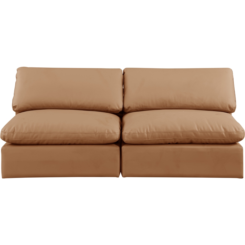 Bowery Hill Contemporary Cognac Vegan Leather 2-Piece Modular Sofa