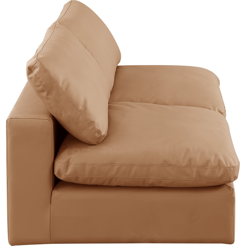 Bowery Hill Contemporary Cognac Vegan Leather 2-Piece Modular Sofa