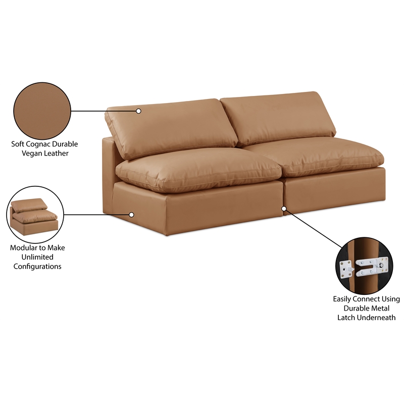 Bowery Hill Contemporary Cognac Vegan Leather 2-Piece Modular Sofa
