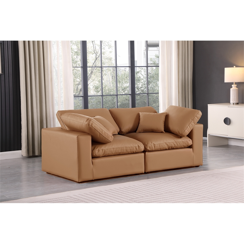 Bowery Hill Contemporary Cognac Vegan Leather 2-Piece Modular Sofa