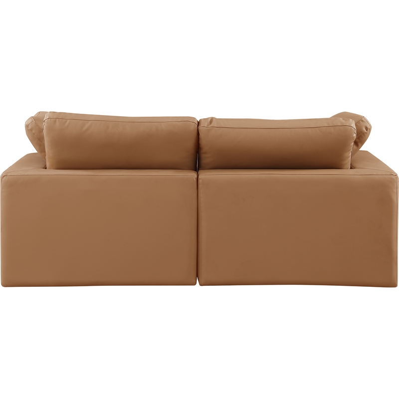 Bowery Hill Contemporary Cognac Vegan Leather 2-Piece Modular Sofa