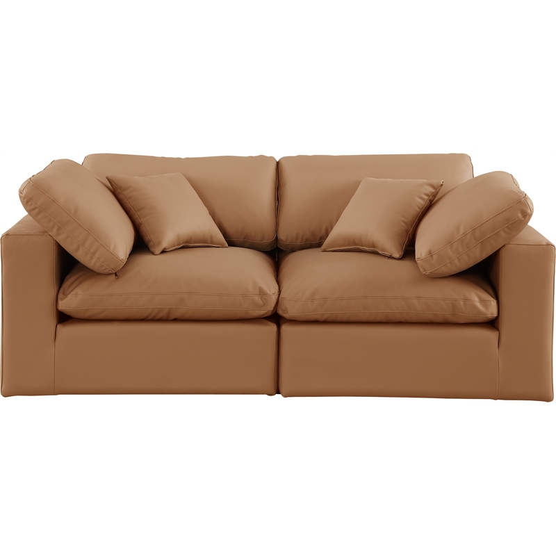 Bowery Hill Contemporary Cognac Vegan Leather 2-Piece Modular Sofa