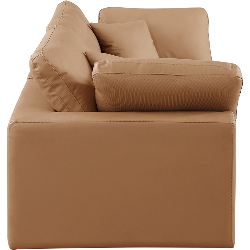 Bowery Hill Contemporary Cognac Vegan Leather 2-Piece Modular Sofa