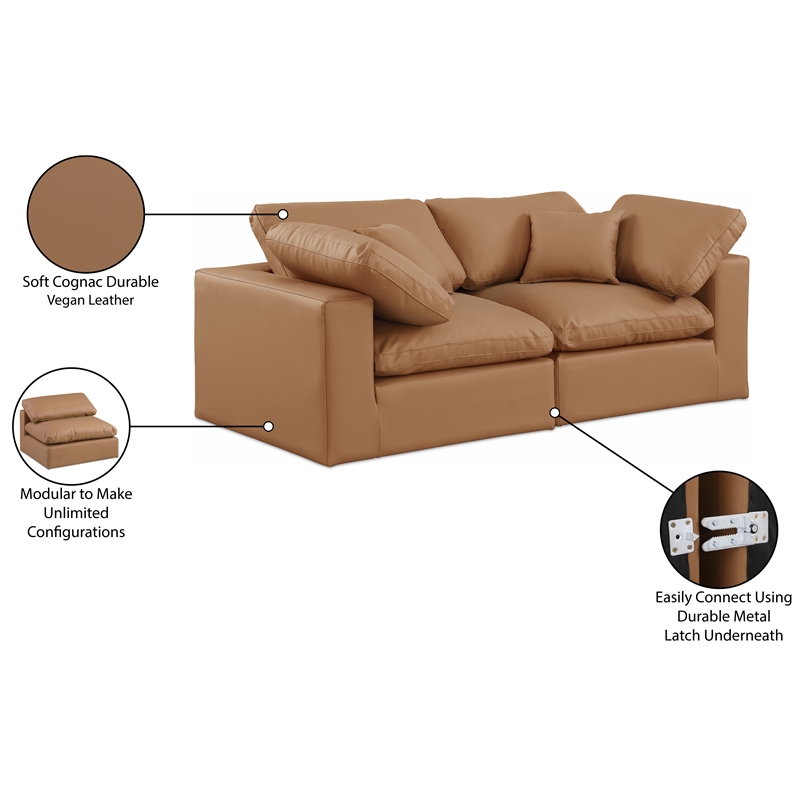 Bowery Hill Contemporary Cognac Vegan Leather 2-Piece Modular Sofa