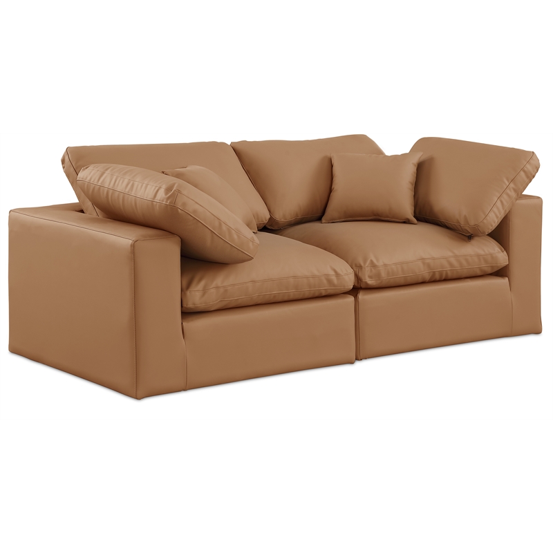 Bowery Hill Contemporary Cognac Vegan Leather 2-Piece Modular Sofa