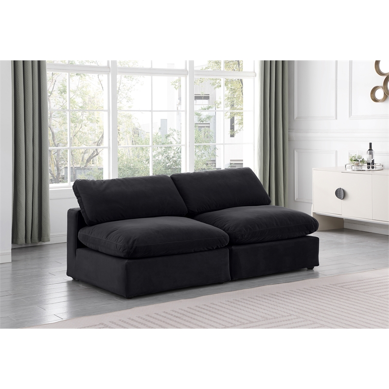 Bowery Hill Contemporary Soft Black Velvet 2-Piece Modular Sofa