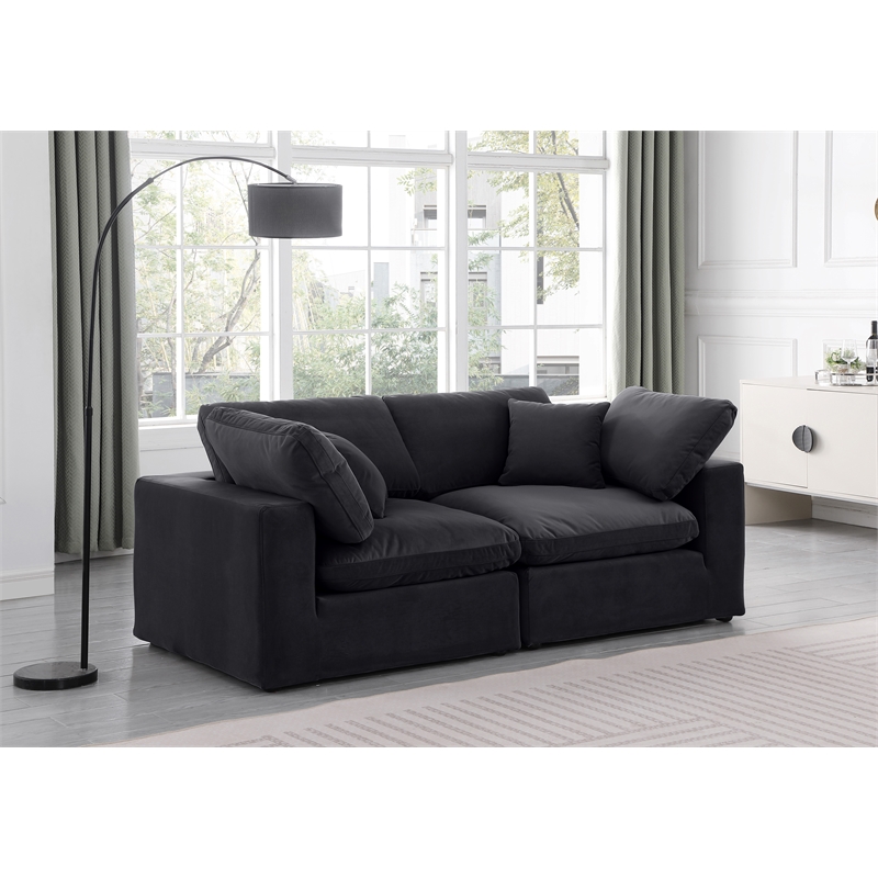 Bowery Hill Contemporary Soft Black Velvet 2-Piece Modular Sofa