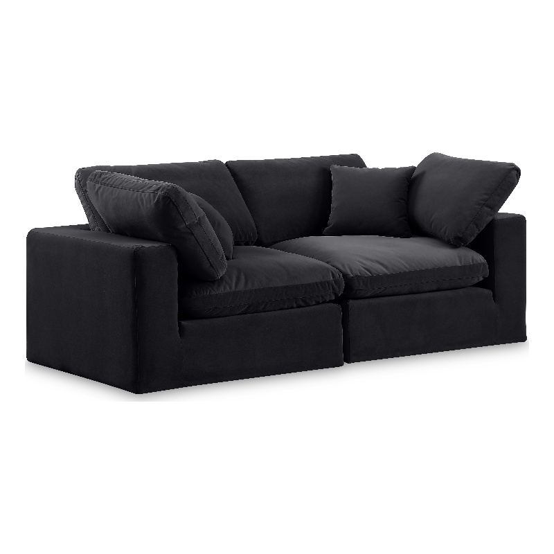 Bowery Hill Contemporary Soft Black Velvet 2-Piece Modular Sofa
