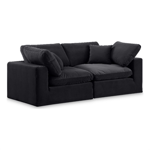 Bowery Hill Contemporary Soft Black Velvet 2-Piece Modular Sofa