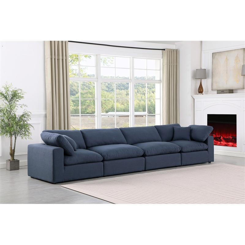 Bowery Hill Upholstered Navy Linen Textured Fabric 4-Piece Modular Sofa