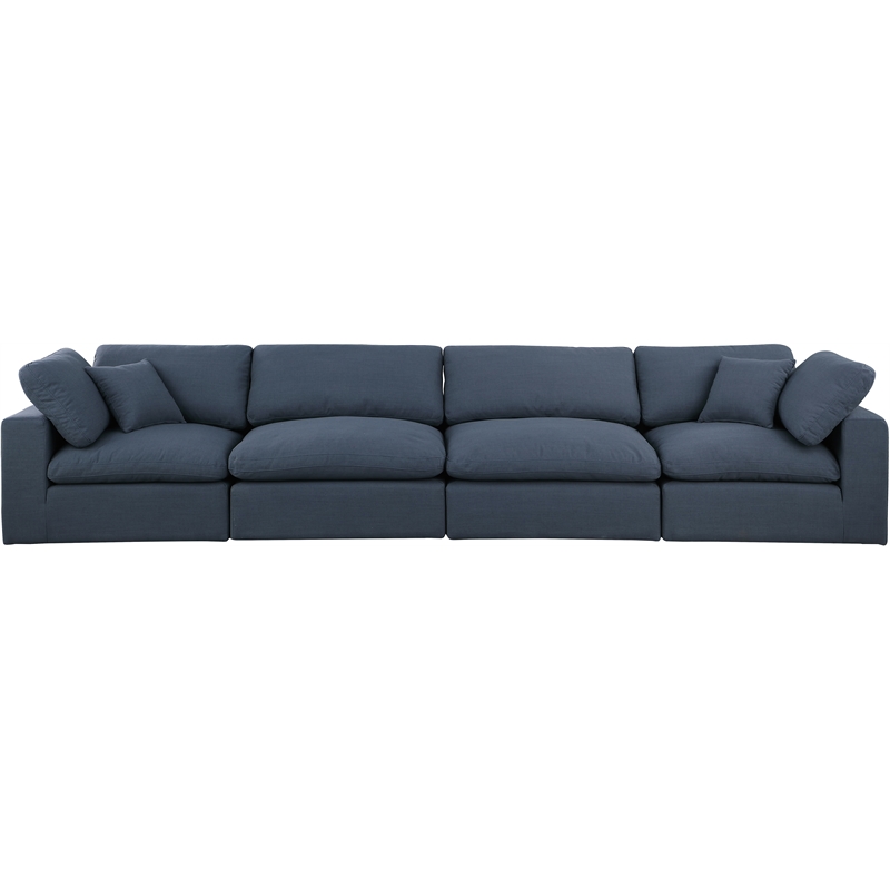 Bowery Hill Upholstered Navy Linen Textured Fabric 4-Piece Modular Sofa