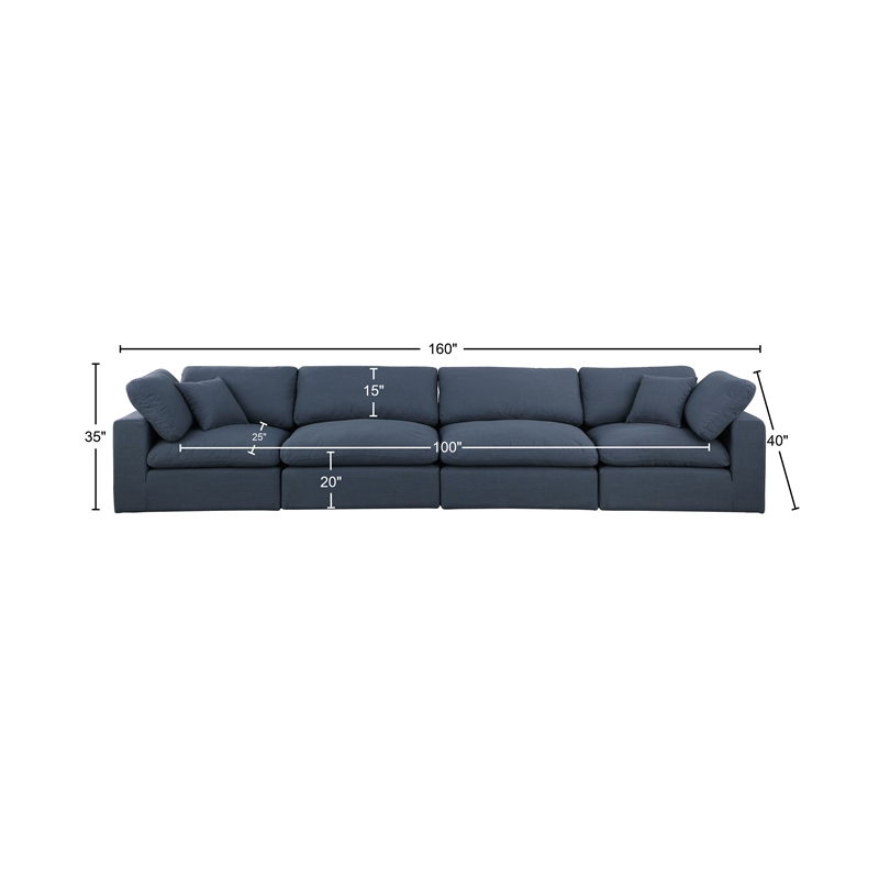 Bowery Hill Upholstered Navy Linen Textured Fabric 4-Piece Modular Sofa