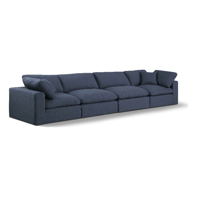 Bowery Hill Upholstered Navy Linen Textured Fabric 4-Piece Modular Sofa