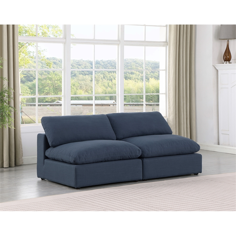 Bowery Hill Upholstered Navy Linen Textured Fabric 2-Piece Modular Sofa