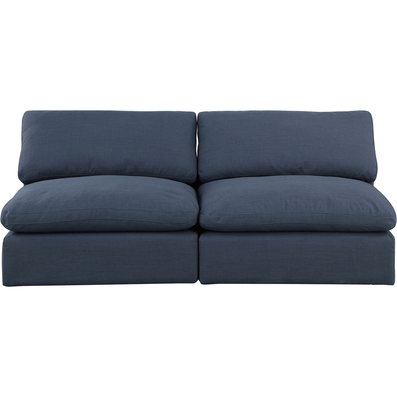 Bowery Hill Upholstered Navy Linen Textured Fabric 2-Piece Modular Sofa
