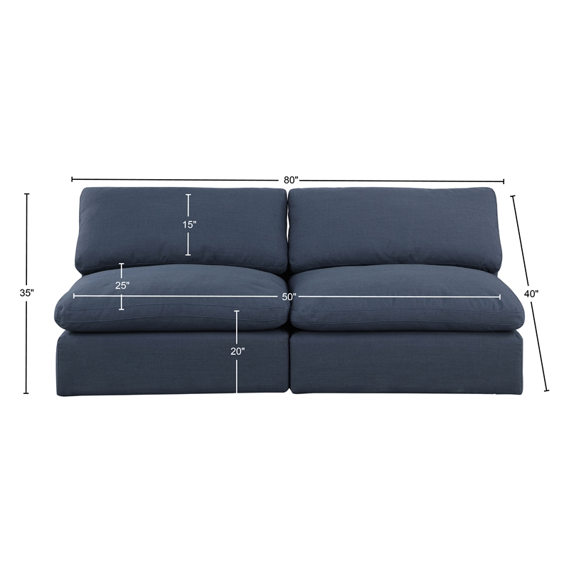 Bowery Hill Upholstered Navy Linen Textured Fabric 2-Piece Modular Sofa
