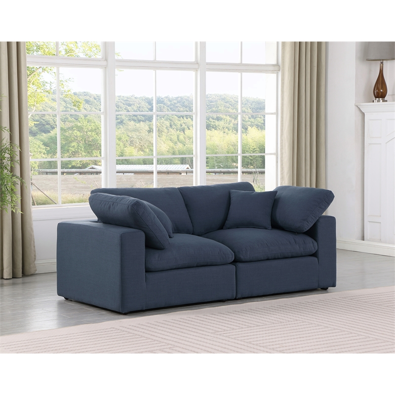Bowery Hill Upholstered Navy Linen Textured Fabric 2-Piece Modular Sofa
