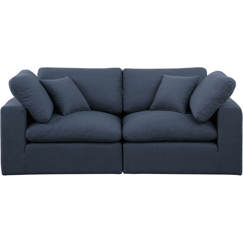 Bowery Hill Upholstered Navy Linen Textured Fabric 2-Piece Modular Sofa