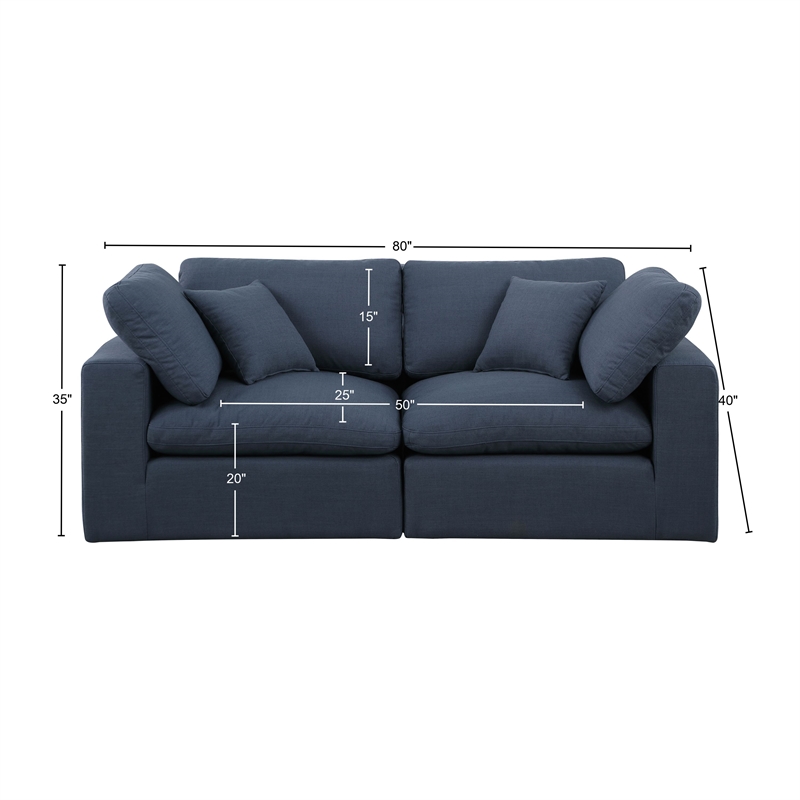 Bowery Hill Upholstered Navy Linen Textured Fabric 2-Piece Modular Sofa
