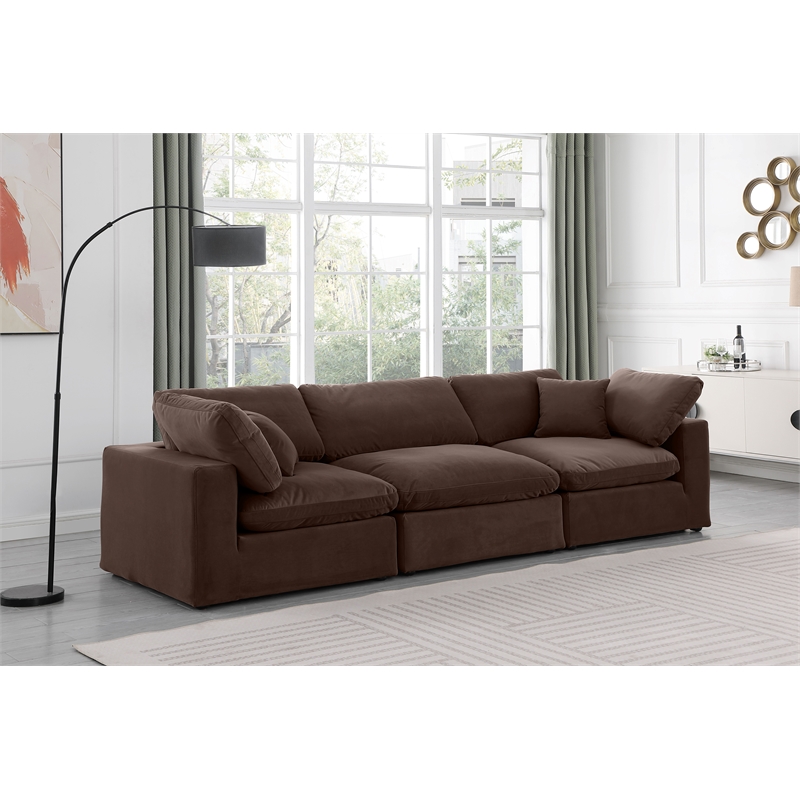Bowery Hill Contemporary Soft Brown Velvet 3-Piece Modular Sofa