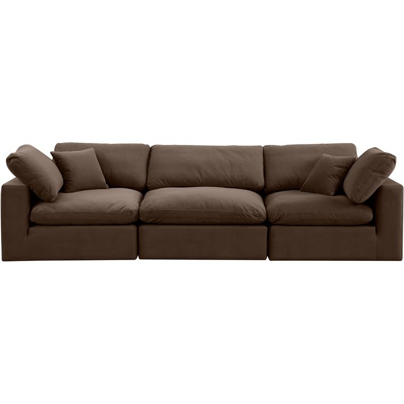 Bowery Hill Contemporary Soft Brown Velvet 3-Piece Modular Sofa