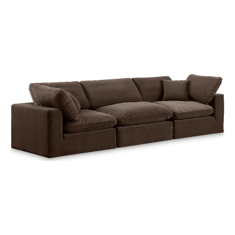 Bowery Hill Contemporary Soft Brown Velvet 3-Piece Modular Sofa