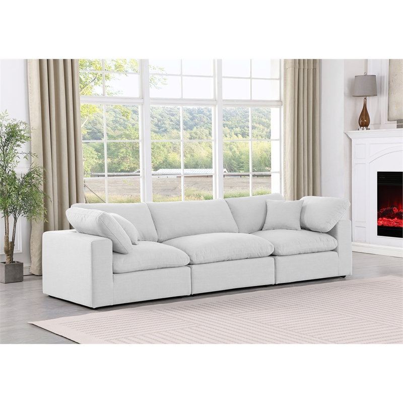 Bowery Hill Upholstered White Linen Textured Fabric 3-Piece Modular Sofa