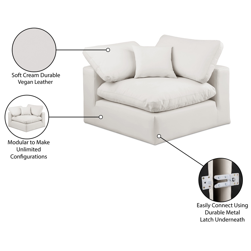 Bowery Hill Contemporary Soft Cream Vegan Leather Corner Chair